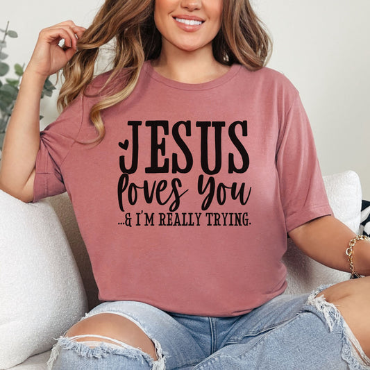 Christian Tee, Jesus Loves You Christian T-shirt, Woman in Mauve Faith Apparel 