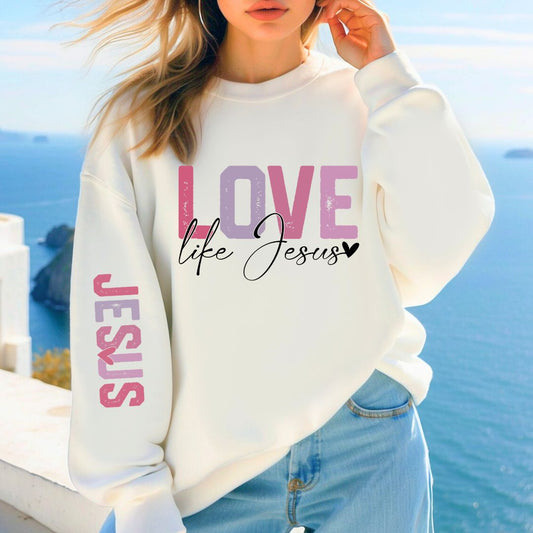 Be Bold Christian Apparel, Model Wearing Love Like Jesus Christian Sweater